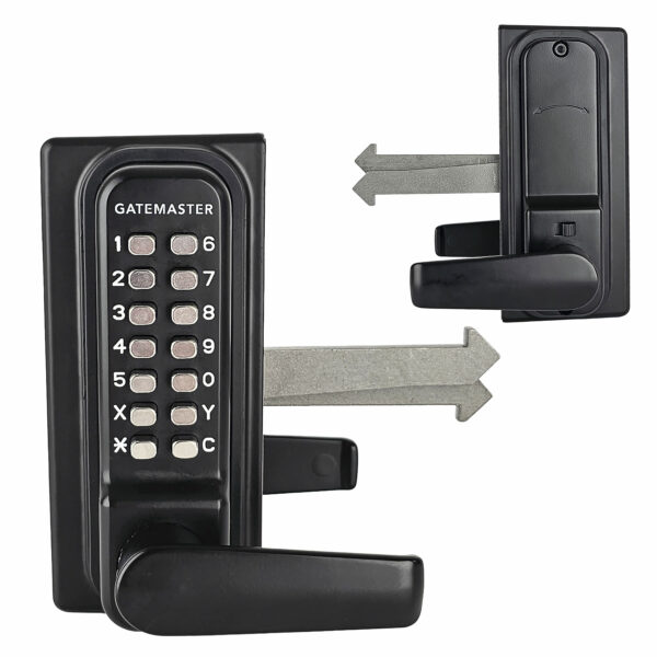 Sliding gate lock, single sided code lock