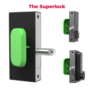 Superlock quick exit locks for metal bicycle storage unit