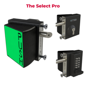 Select Pro bolt on lock for cycle stores metal gates