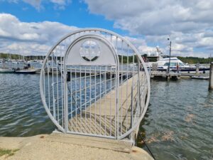 marine grade keypad lock installed on marina gates at boat docking yard