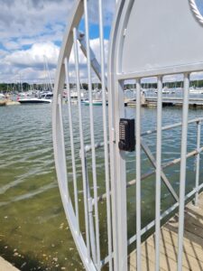 Lock with code installed on sailing club gates