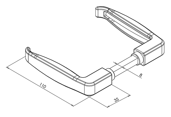 Technical drawing of alloy handle set with dimensions