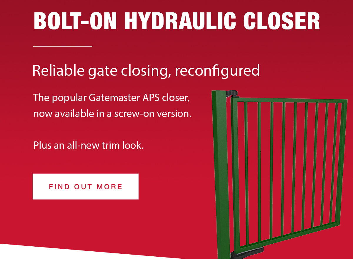 bolt on gate closer on green metak gate.