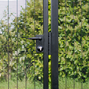 black stainless steel lock on metal gate