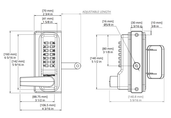 Dimension drawing for gate lock