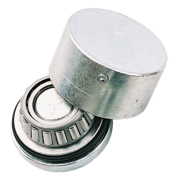 Silver metal bottom pivot hinge opened to show the internal conical taper roller bearings