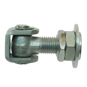 Weld-on captive nut hinge with one thin and one thick nut on the end together with washer