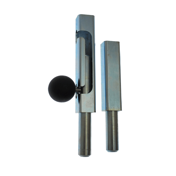 Cut out of box section showing an internal concealed dropbolt with round handle on the outside