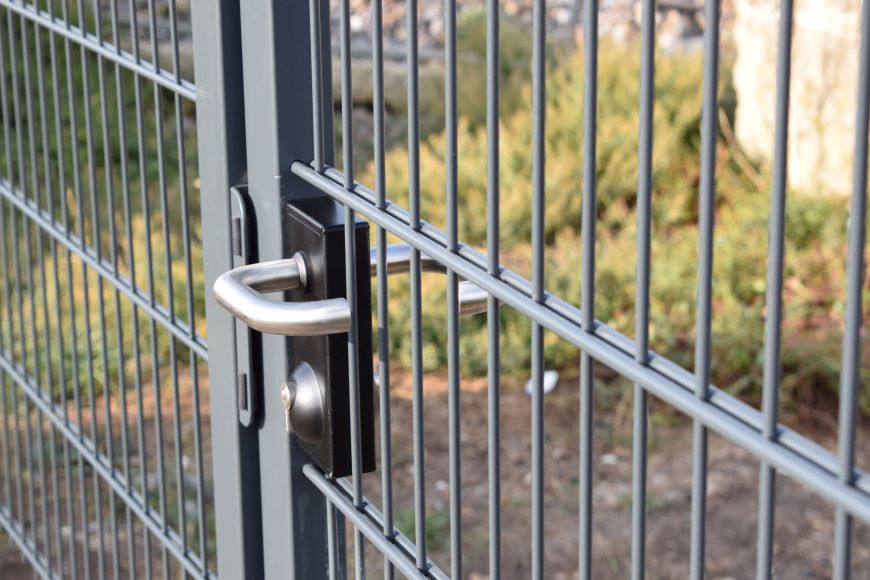 black metal gate lock with silver handle