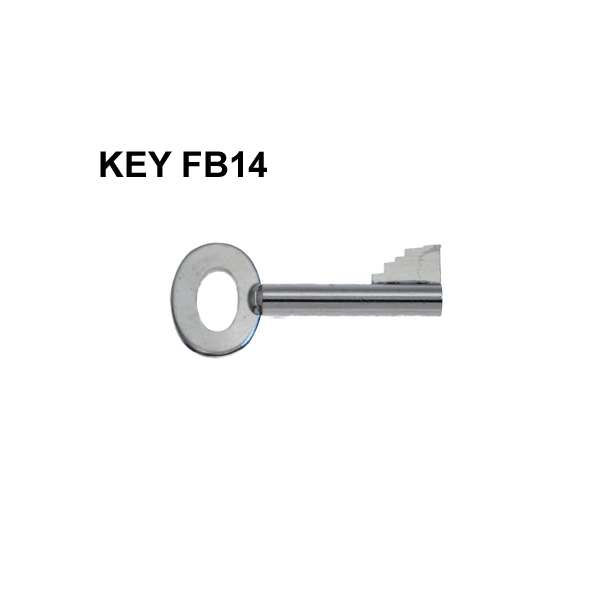 Fire brigade key with text above "KEY FB14"