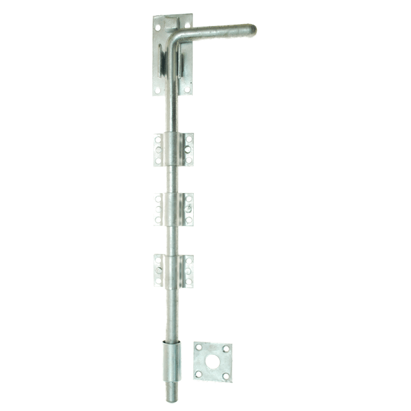 Screw-fixed galvanised steel dropbolt for wooden or metal gates