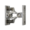 Stainless steel gate catch with spring assisted catch on left hand side and round metal bar