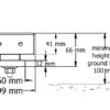 Drawing of measurements and distance from APS closing motor to ground. Minimum height to ground level 100 mm.