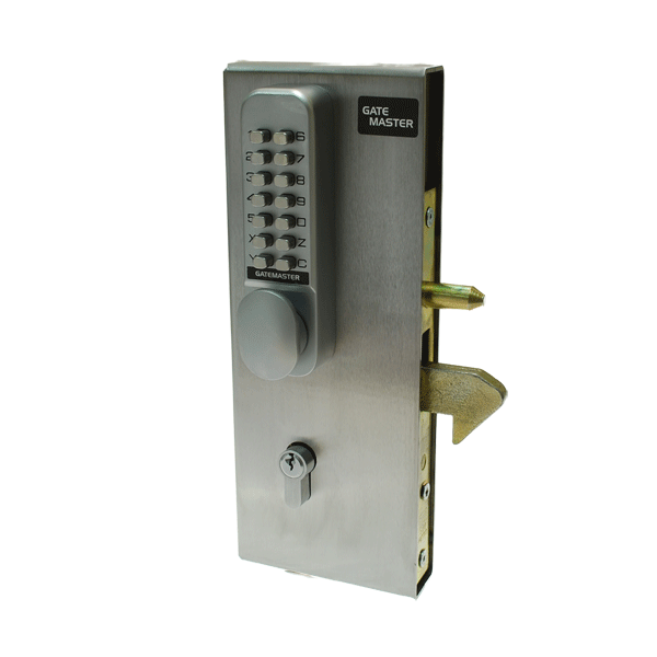 Gatemaster hook lock with digital keypad, key deadlock and weldable metal case for sliding gates