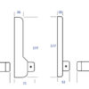 Line drawing with dimensions of heavy duty digital keypad lock. View from front, both sides and back