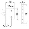 Technical drawing of sliding gate hook lock with hooked latch and cylinder for deadlocking