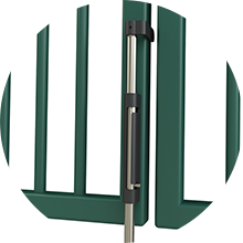Drop bolt for double gates which locks when gates are closed on green gate.