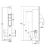 Technical drawing of narrow hook lock. Lock seen from both front and from side