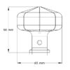 Technical drawing of octagonal handle for outdoor gates showing height (66 mm) and width (65mm)