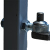 Box section with hook and eye hinge fitted. On top of hinge is a security collar holding the eyebolt firmly in place