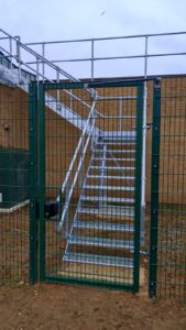 Queen Elizabeth 2nd, King's Lynn Hospital staff entrance gate with bolt-on gate lock and gat accessories installed.