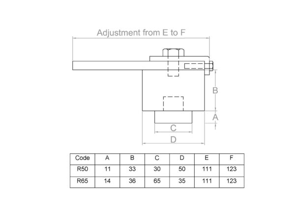 dimensional drawing of top pivot hinge with ball bearing