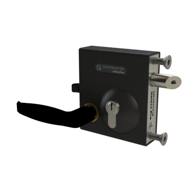 Select Pro bolt on latch deadlock in black with black handles and key access for metal gate