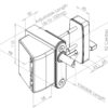 Technical drawing of a push pad exit lock with digital keypad access. Includes measurements for fixing on wooden or metal gates