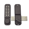 Single sided digital keypad with 14 buttons and round know handle. Next to, thumbturn handle and deadlocking bolt