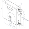 Technical drawing of Select Pro bolt on deadlock with euro cylinder on left side, deadbolt and two fixing bolts on front