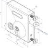 Drawing of measurements of bolt-on Select Pro latching deadlock for outside metal gates