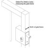 Line drawing of gate and weld in lock. Text above: "Select Pro Weld-in locks - meauring the gate frame". Arrow and text "Thickness of gate frame" further down on gate frame