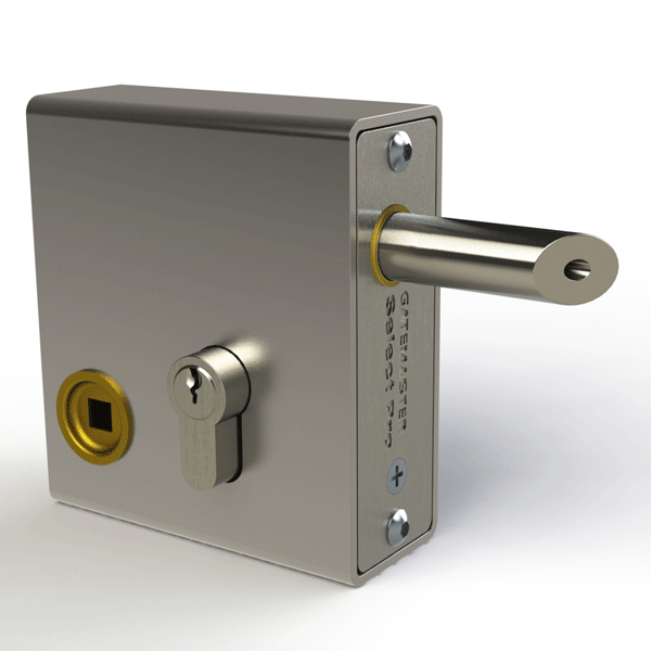 Gate lock in weldable steel with latch and key cylinder