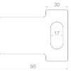 Technical drawing of strike plate with oval cutout on right hand side