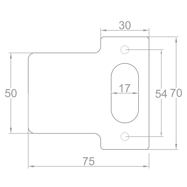 Drawing of measurements of weldable strike plate