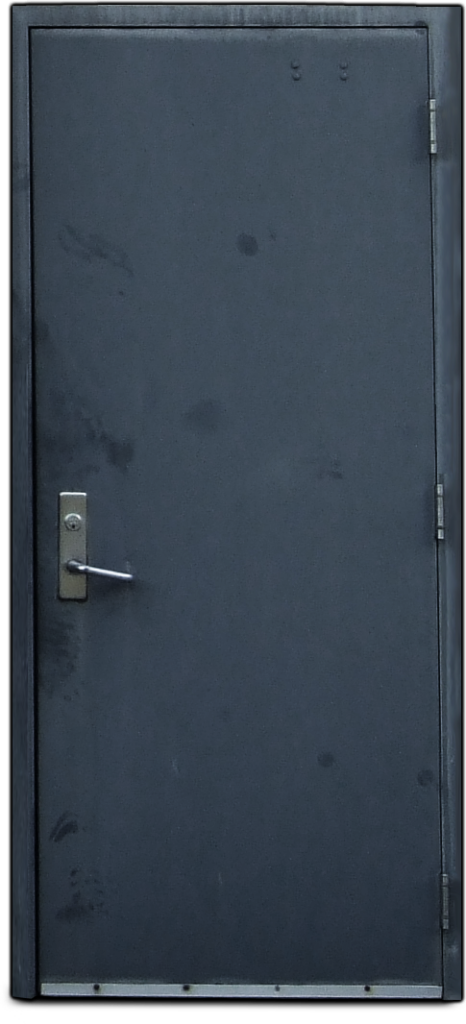 Solid steel door with lock and handle