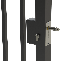 grey gate with weld in latch deadlock installed